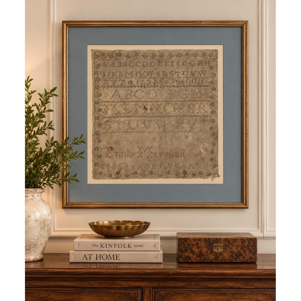 1863 Antique needlepoint sampler, professionally framed